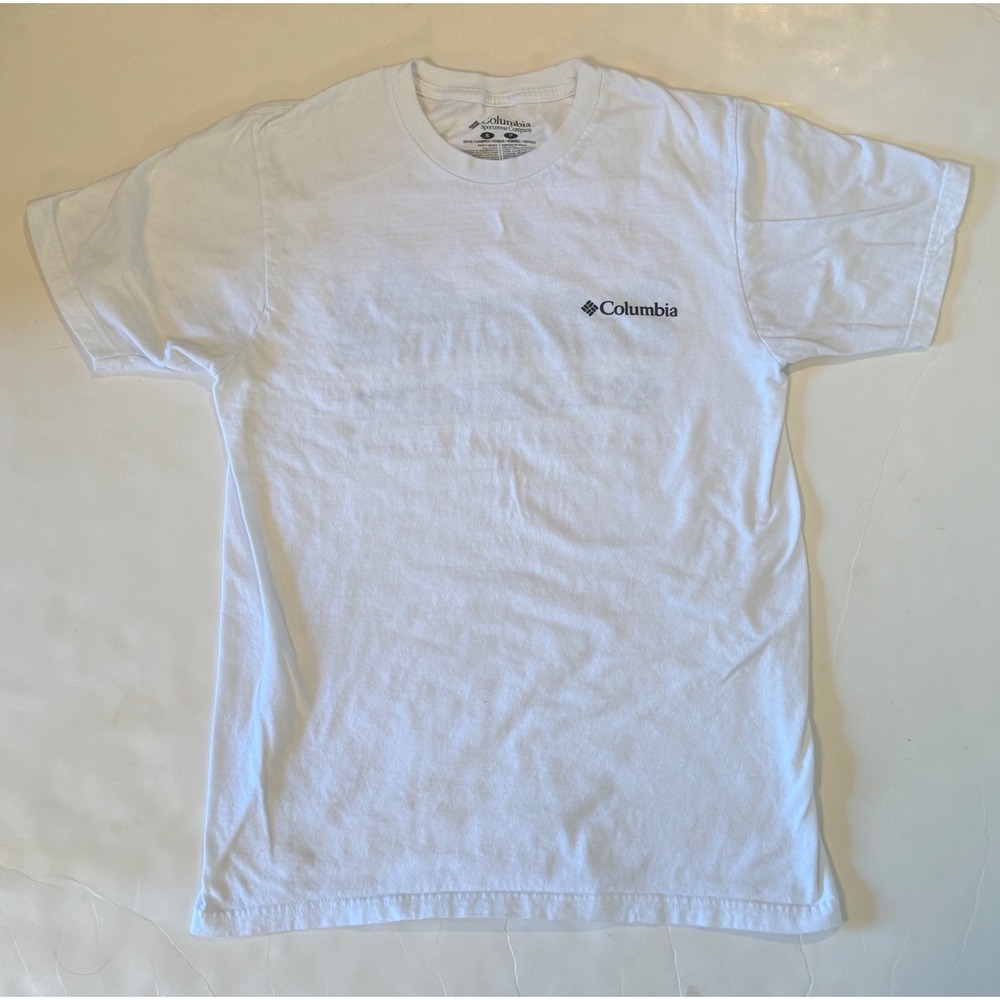 Columbia Mens Small White Graphic T-Shirt Always Roaming Outdoor Camping Tee